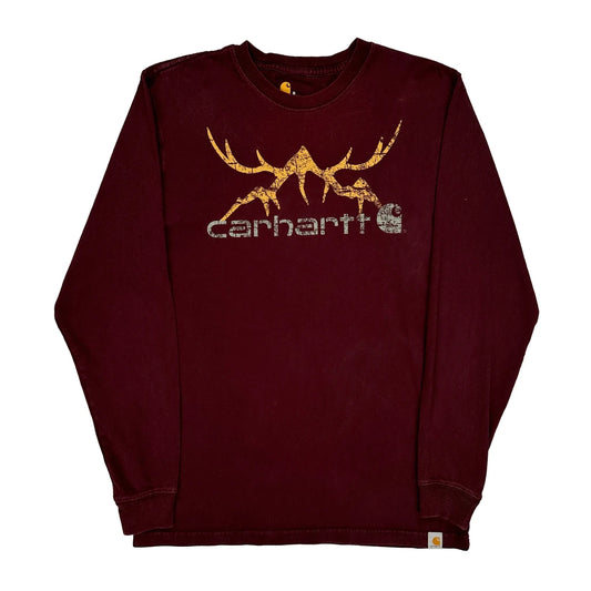 Carhartt Graphic Long Sleeve T-Shirt - Small Burgundy Cotton