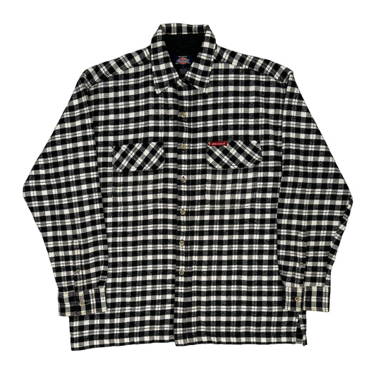Dickies Checked Flannel Shirt - Large Black & White Cotton
