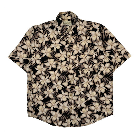 Crossings Floral Hawaiian Shirt - Large Black Cotton