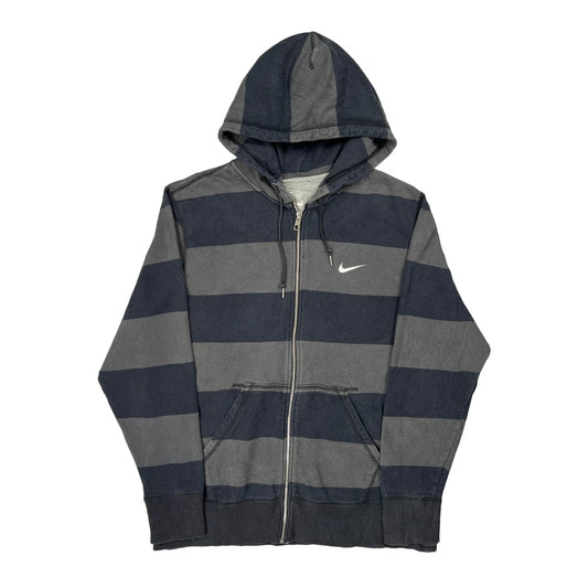 Vintage Nike Striped Hoodie - XL Grey Cotton