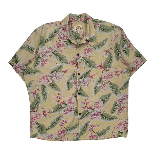 Pineapple Juice Floral Hawaiian Shirt - XL Beige Cotton Blend