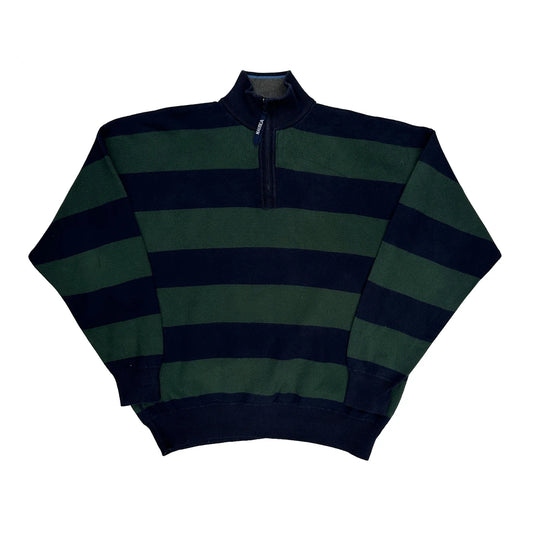 Vintage Nautica Striped 1/4 Zip - XL Green Cotton