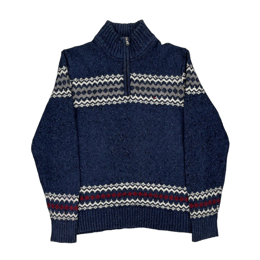 Tommy Hilfiger 1/4 Zip - Large Blue Cotton Blend