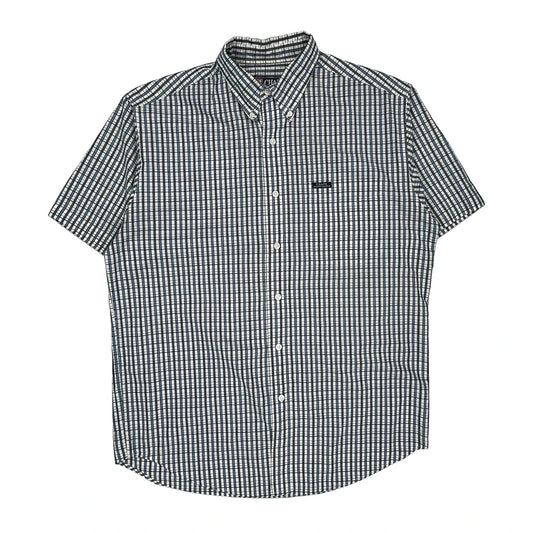 Chaps Ralph Lauren Checked Short Sleeve Shirt - Medium Blue Cotton