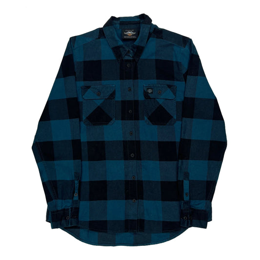 Vintage Harley Davidson Checked Flannel Shirt - Large Blue Cotton