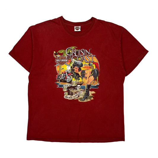 Cruisin' The Coast 2012 Harley Davidson Graphic T-Shirt - No Size Red Cotton