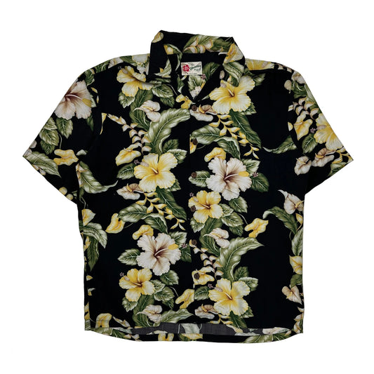 Hilo Hattie Floral Hawaiian Shirt - Large Black Cotton
