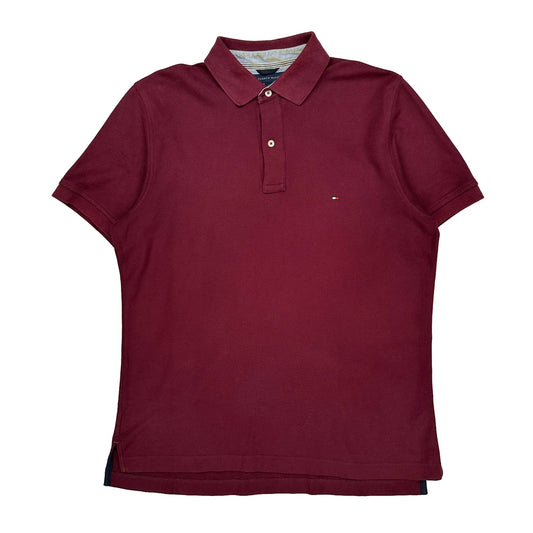 Tommy Hilfiger Polo Shirt - Large Burgundy Cotton