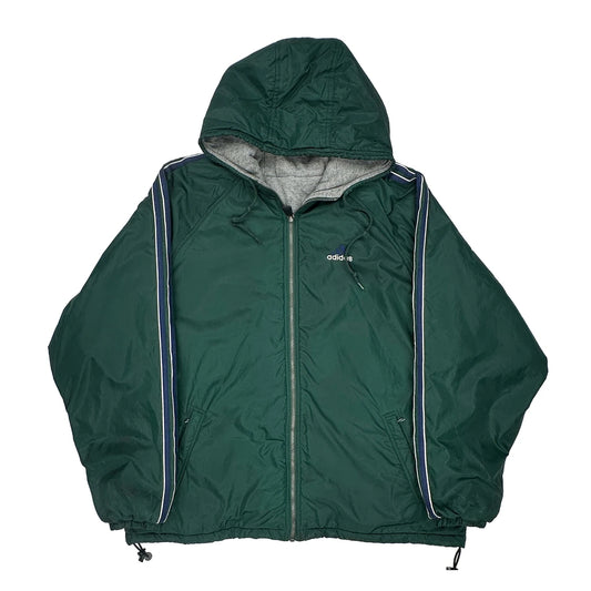 Adidas Striped Windbreaker - Large Green Polyester
