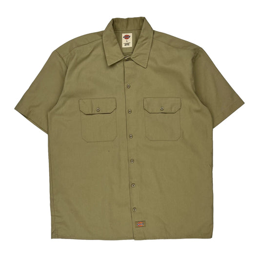 Dickies Short Sleeve Shirt - Large Khaki Polyester Blend