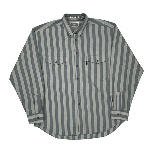 Levis Striped Shirt - XL Grey Polyester Blend