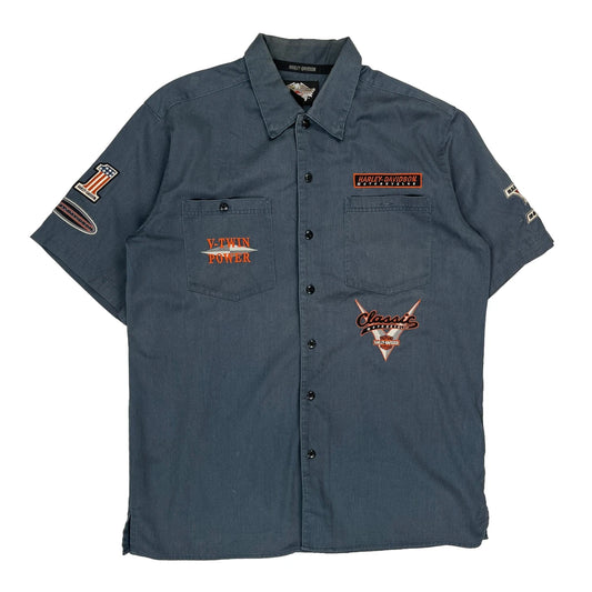 V-Twin Power Harley Davidson Graphic Short Sleeve Shirt - Large Grey Cotton Blend