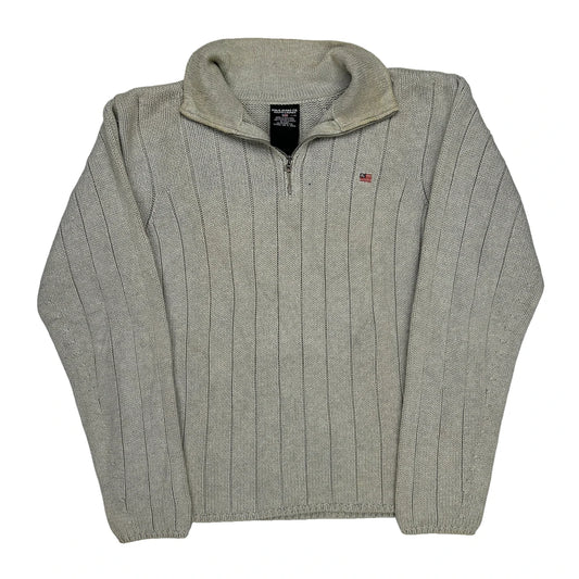 Polo By Ralph Lauren Striped 1/4 Zip - Large Grey Cotton