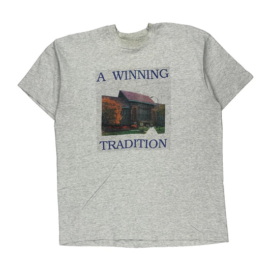 Single Stitch Fruit Of The Loom Graphic T-Shirt - XL Grey Cotton Blend