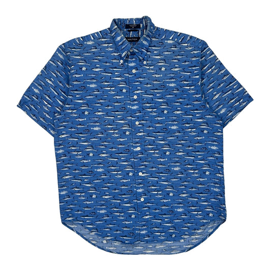 Nautica Short Sleeve Shirt - Medium Blue Cotton