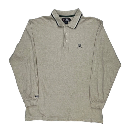 Chaps Ralph Lauren Long Sleeve Polo Shirt - Large Beige Cotton