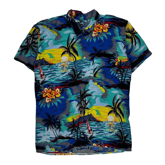 Vintage Tropical Sunset Scene Unbranded Floral Hawaiian Shirt - Medium Multicoloured Cotton