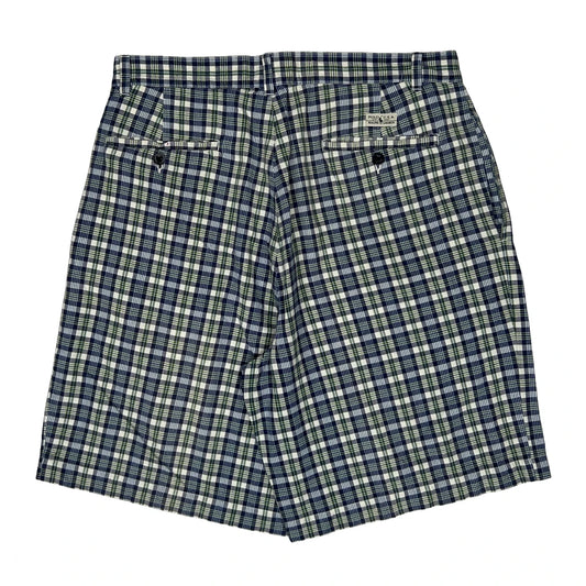 Vintage Polo By Ralph Lauren Checked Pleated Shorts - 32W 6L Blue Cotton