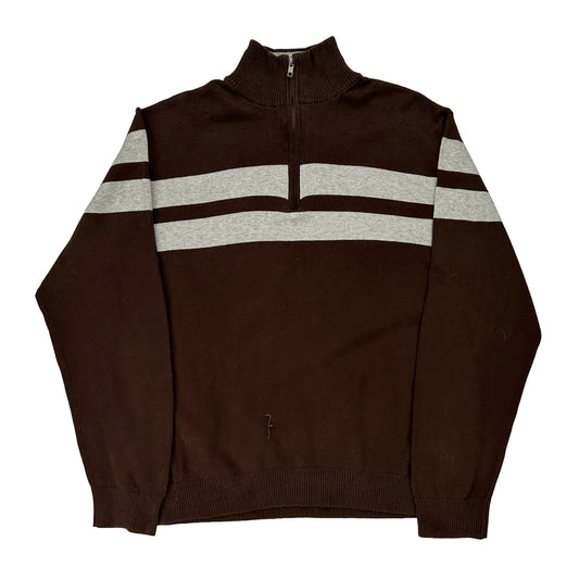 Tommy Hilfiger Striped 1/4 Zip - XL Brown Cotton