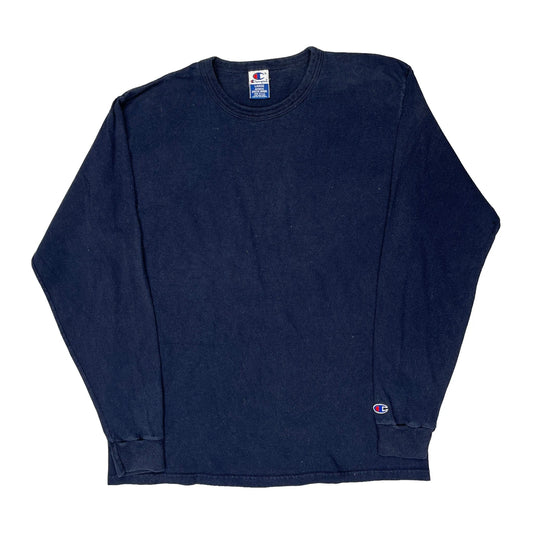 Champion Long Sleeve T-Shirt - Large Navy Cotton