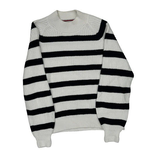 Tommy Hilfiger Striped Jumper - Large Black & White Cotton