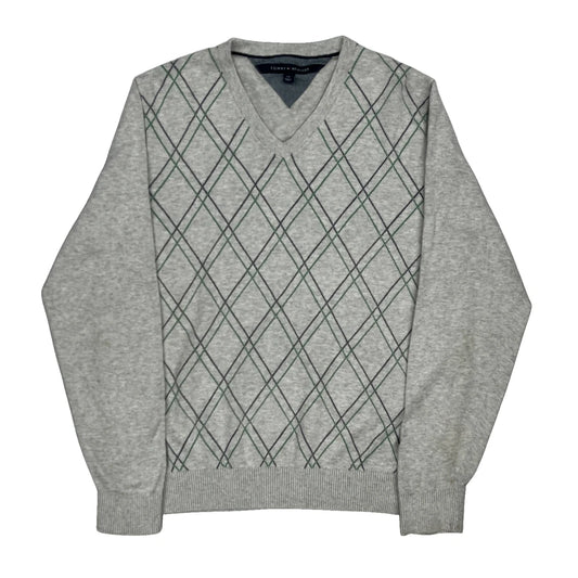 Tommy Hilfiger Argyle Jumper - Large Grey Cotton
