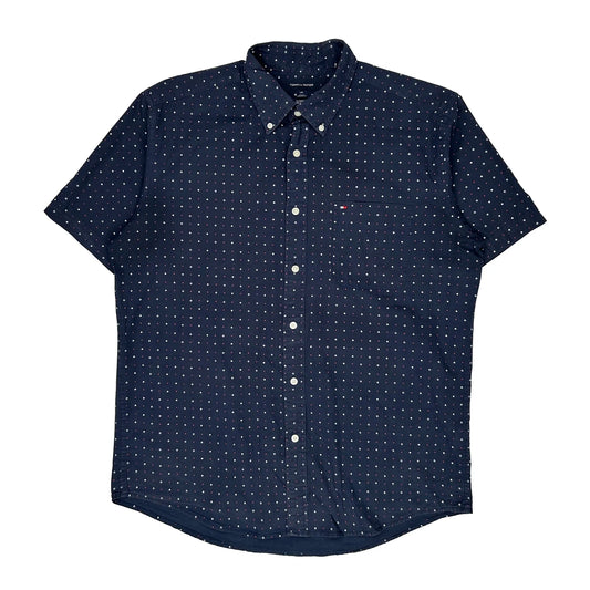 Vintage Tommy Hilfiger Polka Dot Short Sleeve Shirt - Large Navy Cotton