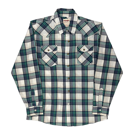 Wrangler Checked Shirt - Large Green Cotton Blend