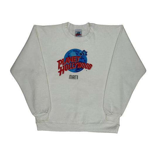 Miami Planet Hollywood Graphic Sweatshirt - Medium White Cotton Blend