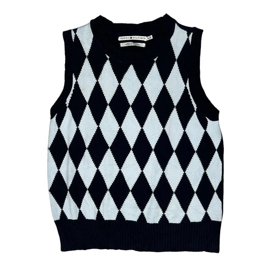 Tommy Hilfiger Argyle Sweater Vest - XL Black Cotton