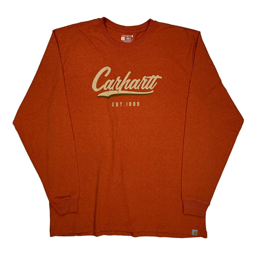 Tall Carhartt Spellout Long Sleeve T-Shirt - XL Orange Cotton Blend