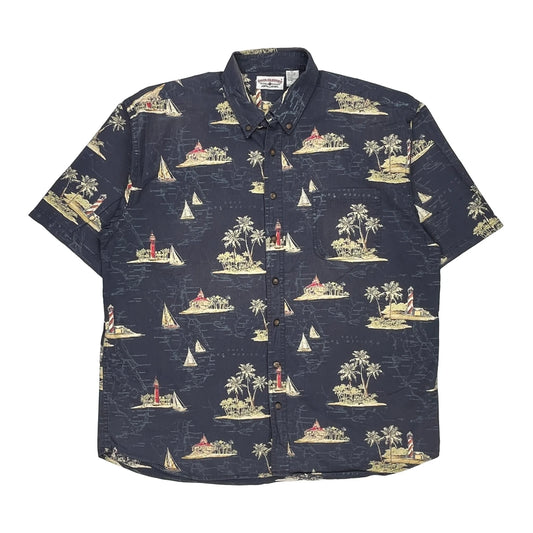 Boca Classics Graphic Hawaiian Shirt - XL Navy Cotton