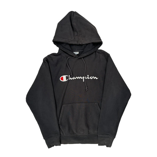 Reverse Weave Champion Spellout Hoodie - Medium Black Cotton Blend