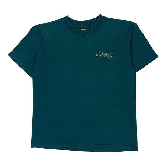 Hawaiian Style Graphic T-Shirt - Large Green Cotton