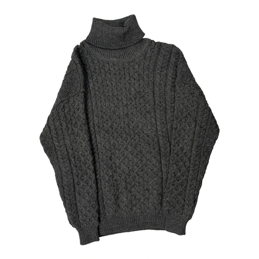 Vintage Irish Aran Crafts Chunky Hand Knit Jumper - Large Grey Merino Wool