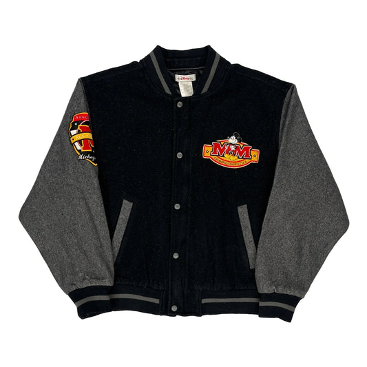 Mickey Mouse Disney Cartoon Varsity Jacket - Medium Black Wool Blend