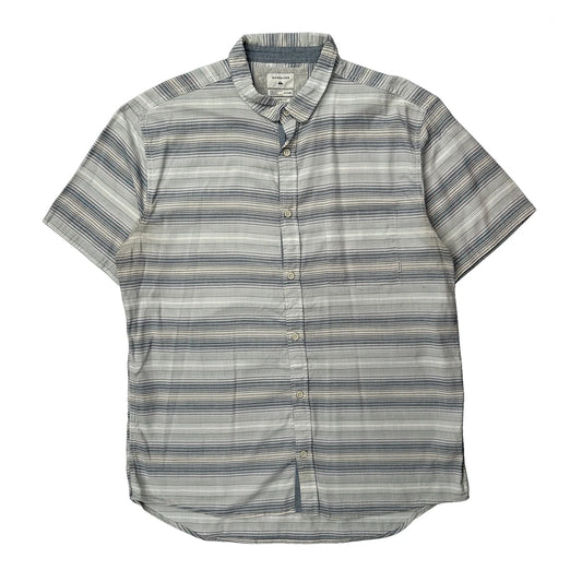 Quiksilver Striped Short Sleeve Shirt - 2XL Grey Cotton