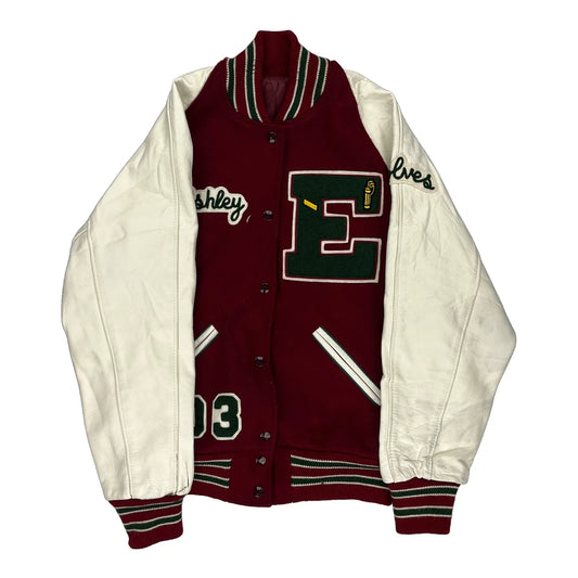 Ashley Wolves Unbranded Varsity Jacket - Large Burgundy Wool Blend