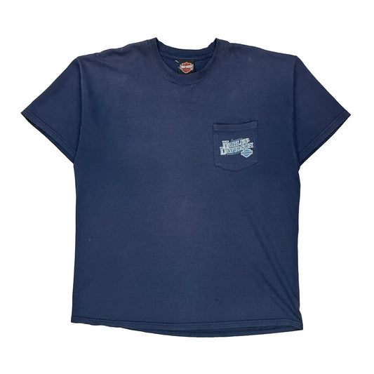 Harley Davidson Graphic T-Shirt - XL Blue Cotton