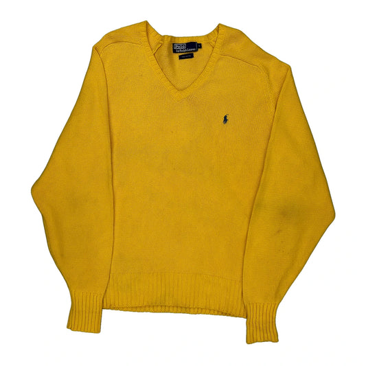 Polo By Ralph Lauren V-Neck Jumper - Large Yellow Cotton