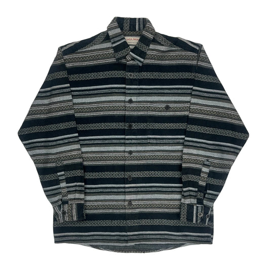 Vintage Aztec Casa Moda Striped Shirt - Medium Black Cotton