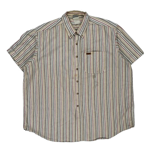 Carhartt Striped Short Sleeve Shirt - 3XL Beige Cotton