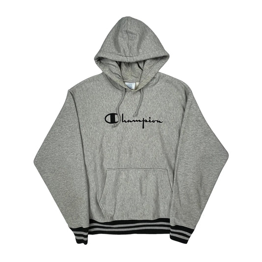 Reverse Weave Champion Spellout Hoodie - Large Grey Cotton