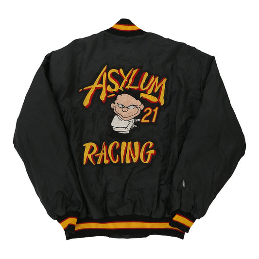 Vintage black Asylum Racing Delong Varsity Jacket - mens x-large