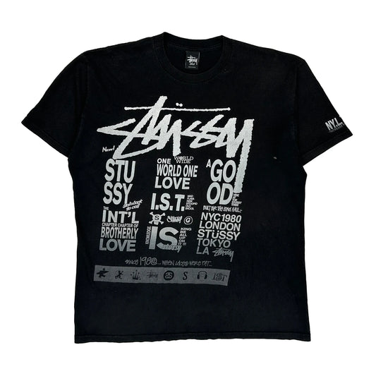 Vintage World Tour Stussy T-Shirt - Large Black Cotton