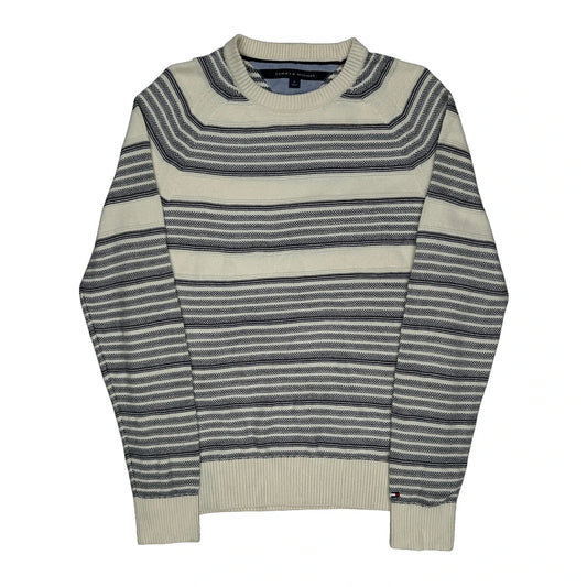 Tommy Hilfiger Striped Jumper - Medium Cream Cotton
