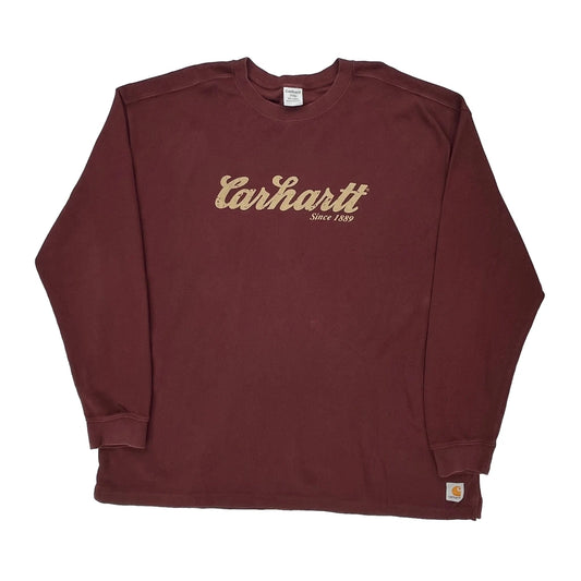 Carhartt Long Sleeve T-Shirt - 2XL Burgundy Cotton