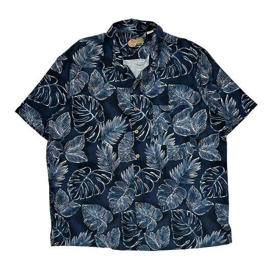 Caribbean Floral Hawaiian Shirt - XL Blue Silk Blend