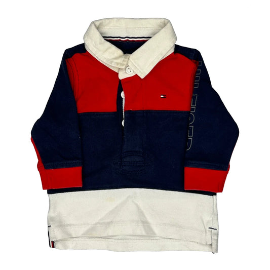 Vintage Age 3-6 Months Tommy Hilfiger Spellout Rugby Shirt - 2XS Navy Cotton
