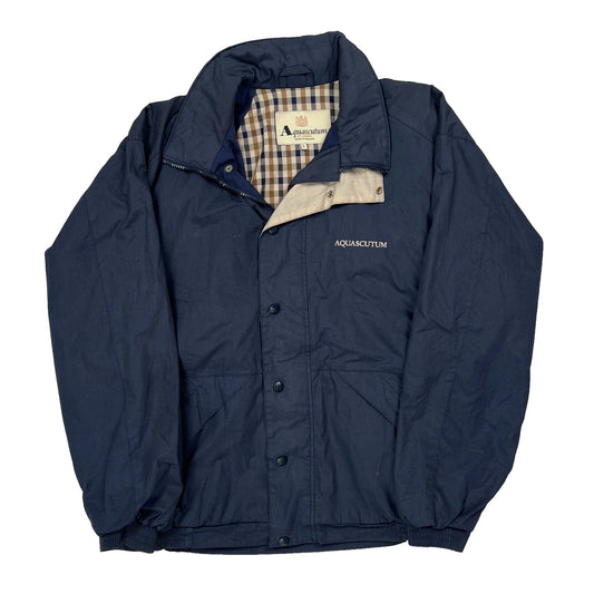 Aquascutum Checked Jacket - Large Blue Polyester